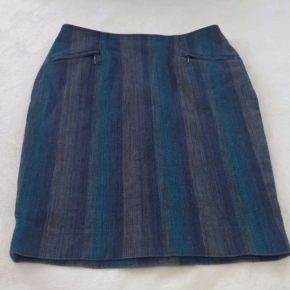 Etcetera Blue Multi Denim Striped Pencil Skirt